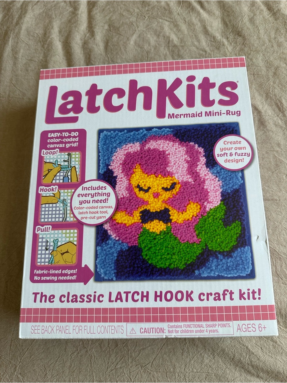 Latchkits Mermaid Mini-Rug Kids Hook Craft Kit Girls Crafts